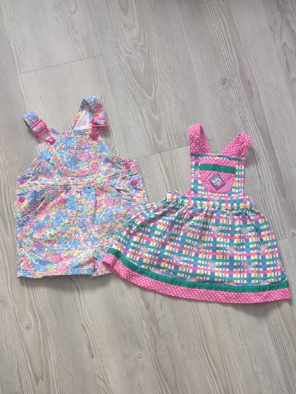Girls' Pink Multi-Pattern Pinafore Dress and Romper Set